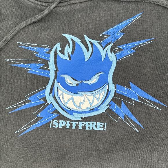 Vintage Spitfire Hoodie Men Medium Black Faded Distressed Embroidered Skate Y2K - Picture 3 of 13